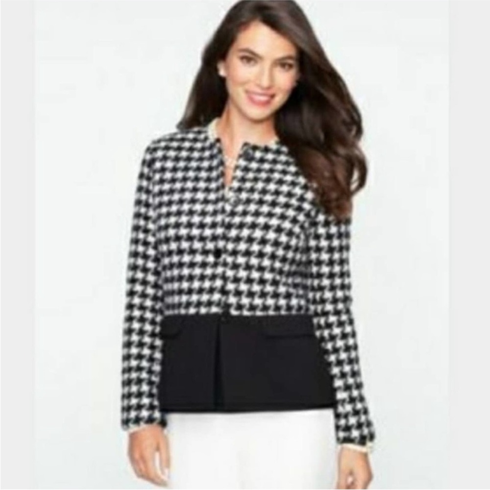 Talbots Collarless black and white Houndstooth Jacket 10 - Picture 2 of 6